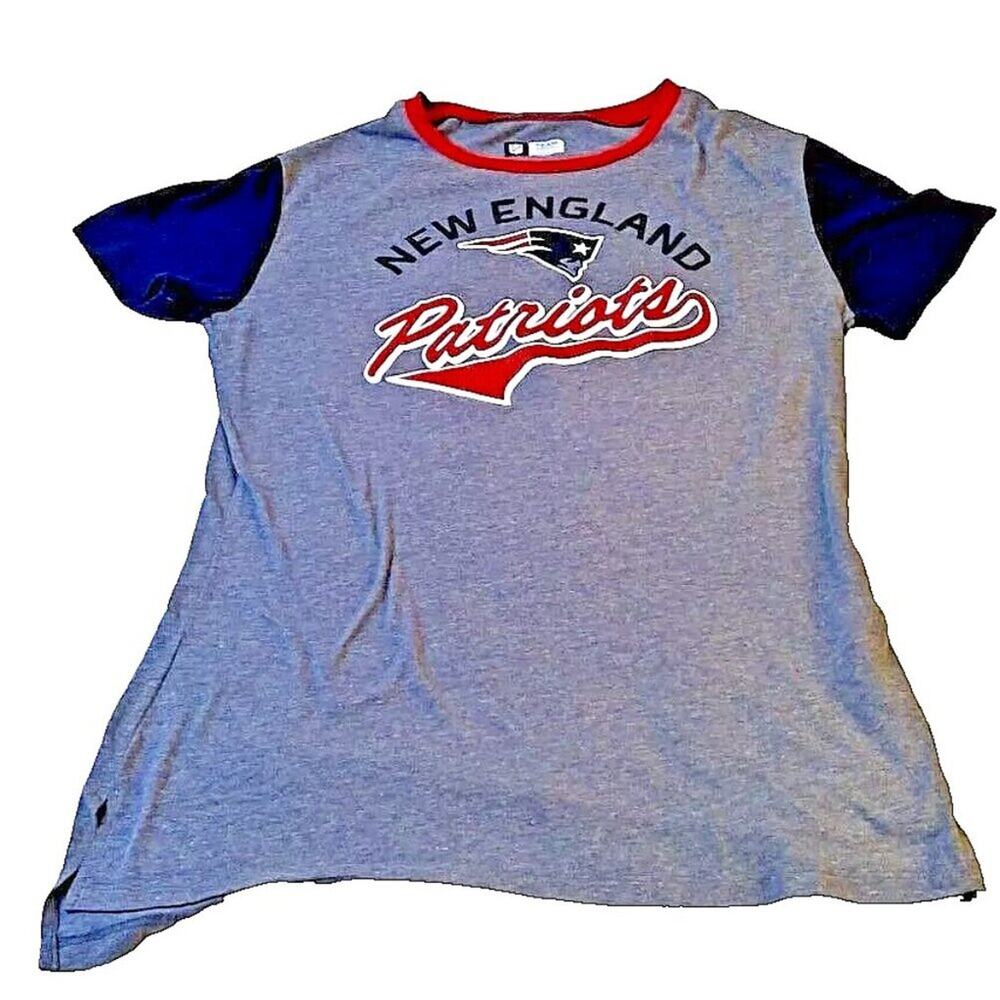 Women's Heathered Gray/Navy New England Patriots Tail Script T-Shirt Medium NFL